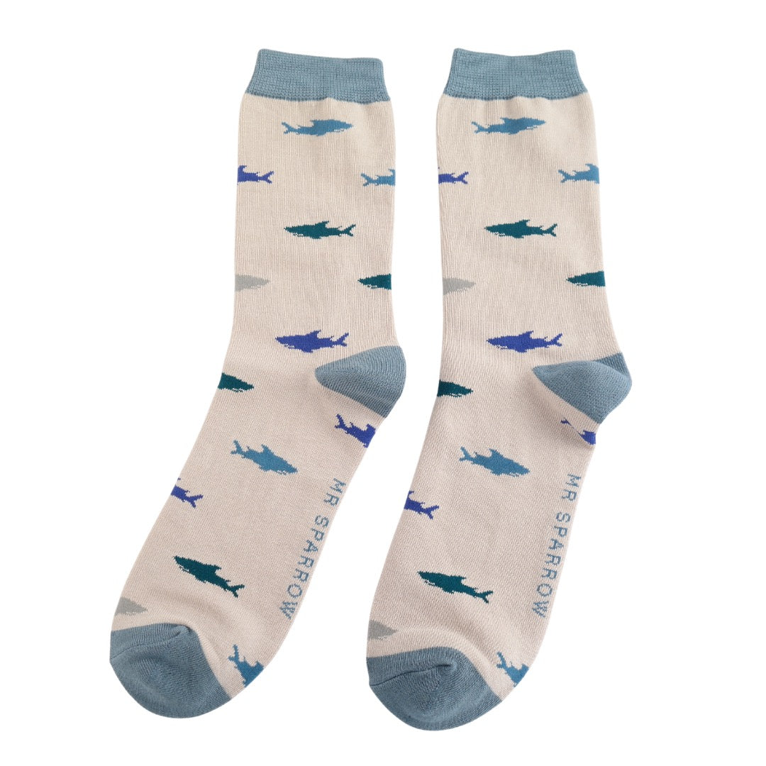 Mr Sparrow MENS Bamboo Ankle Socks - Sharks - Silver