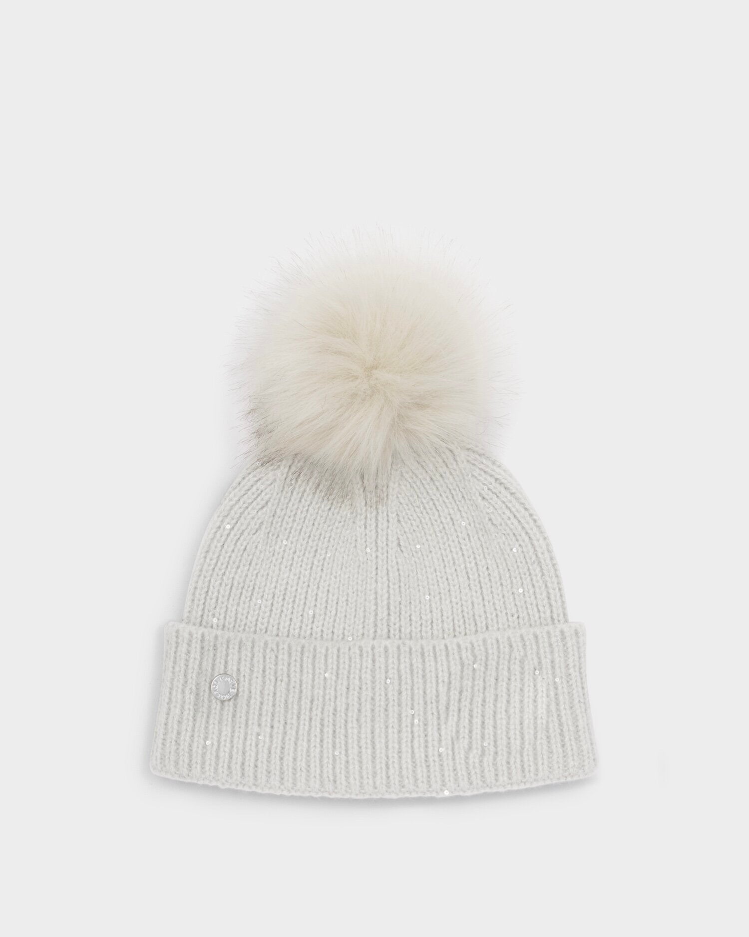 Katie Loxton Sequin Cosy Pom Pom Hat - Pale Grey