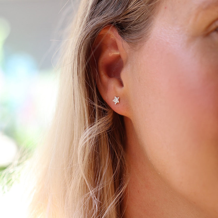 POM Sterling Silver Tiny Crystal Star Stud Earrings