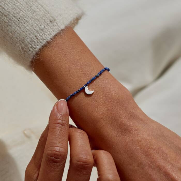 Joma Jewellery Mini Charms - Lapis Lazuli Gemstone & Moon - Silver Plated Bracelet