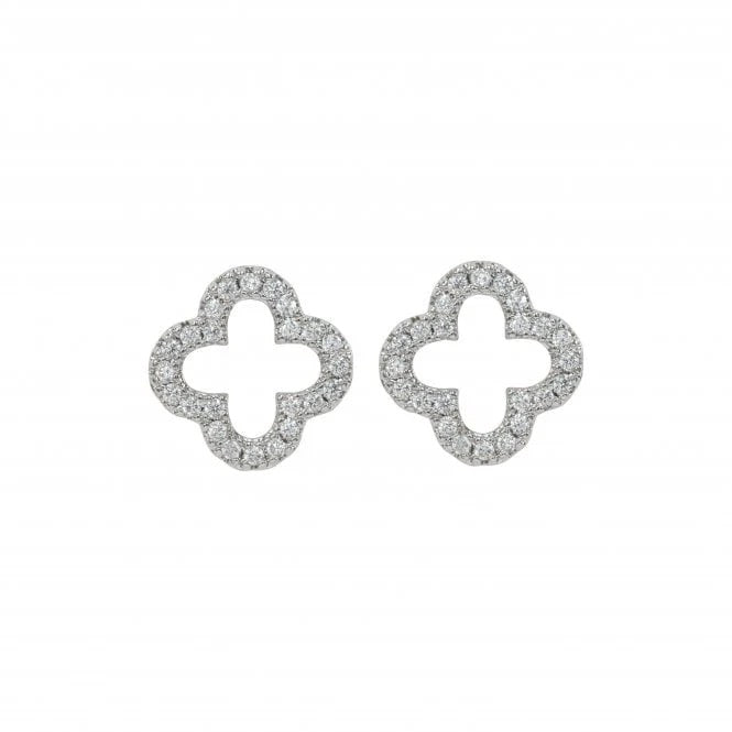 Park Lane Open Pave Clover Stud Earrings - Silver (Hypoallergenic)