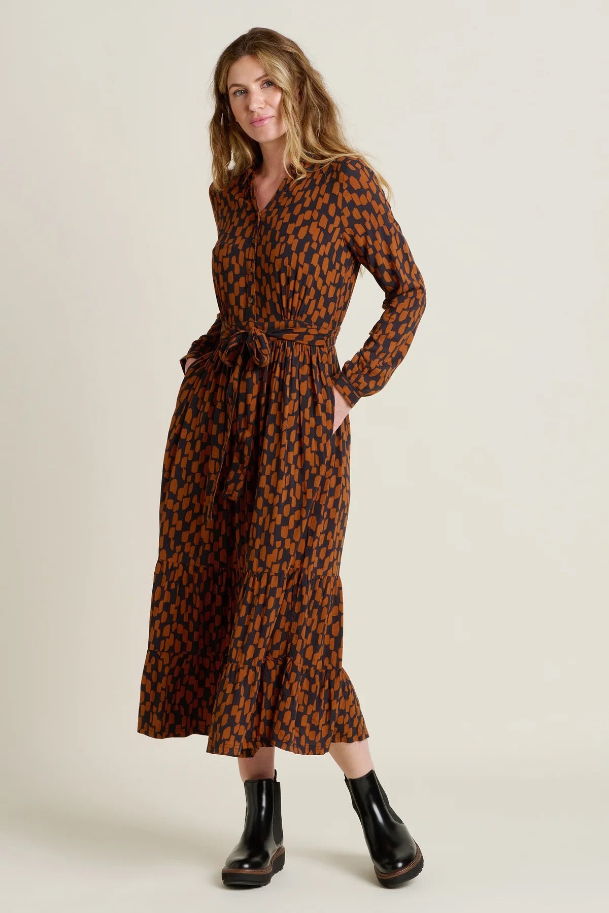 Brakeburn Brush Strokes Maxi Shirt Dress