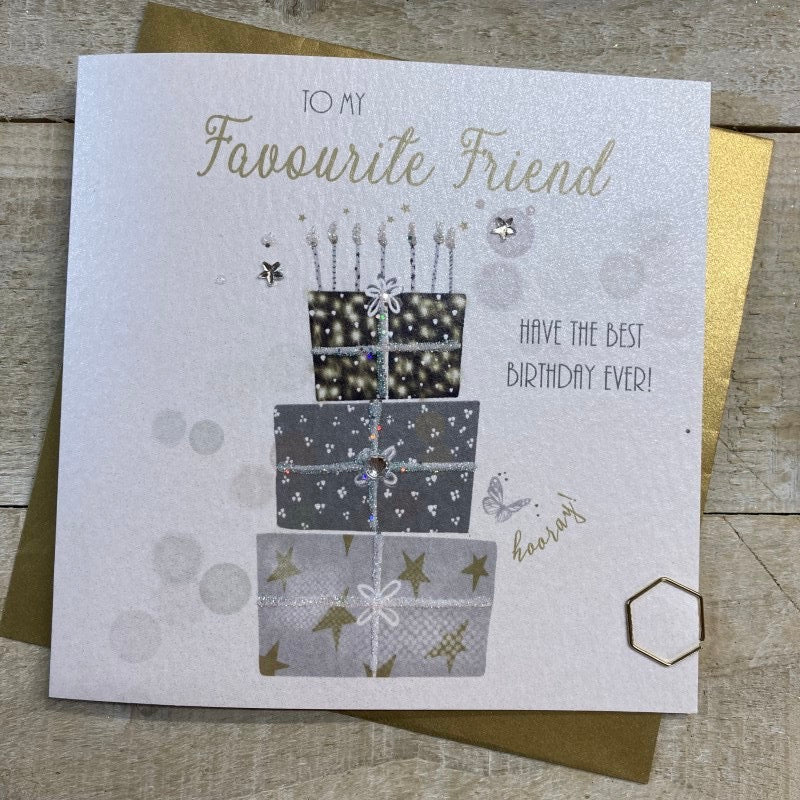 Presents & Cake Favourite Friend Birthday Card - White Cotton Cards