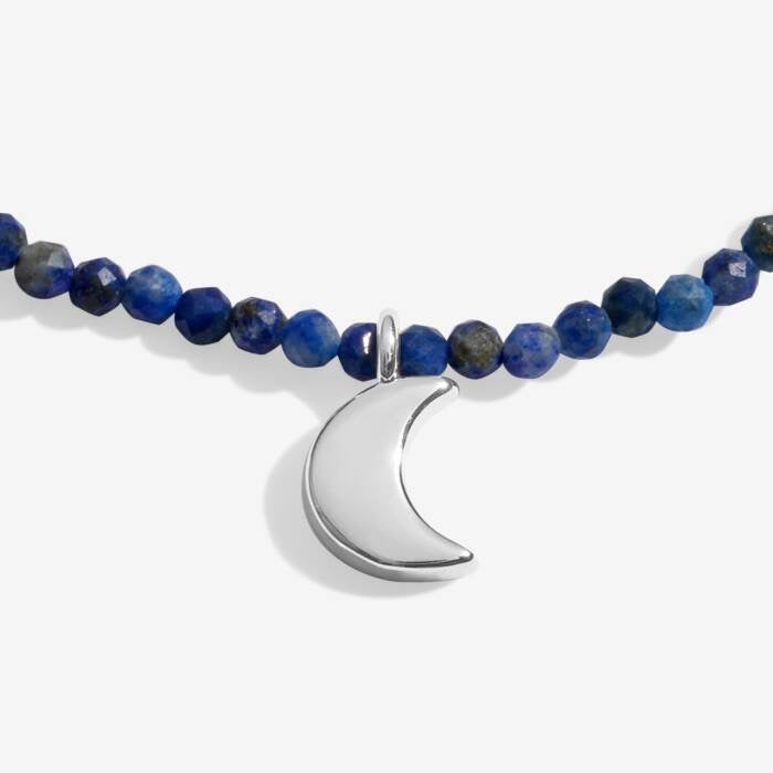 Joma Jewellery Mini Charms - Lapis Lazuli Gemstone & Moon - Silver Plated Bracelet
