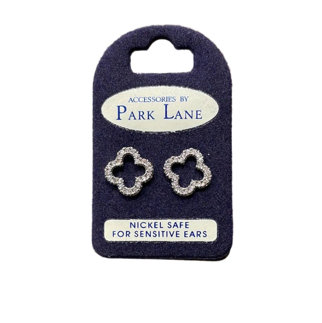 Park Lane Open Pave Clover Stud Earrings - Silver (Hypoallergenic)