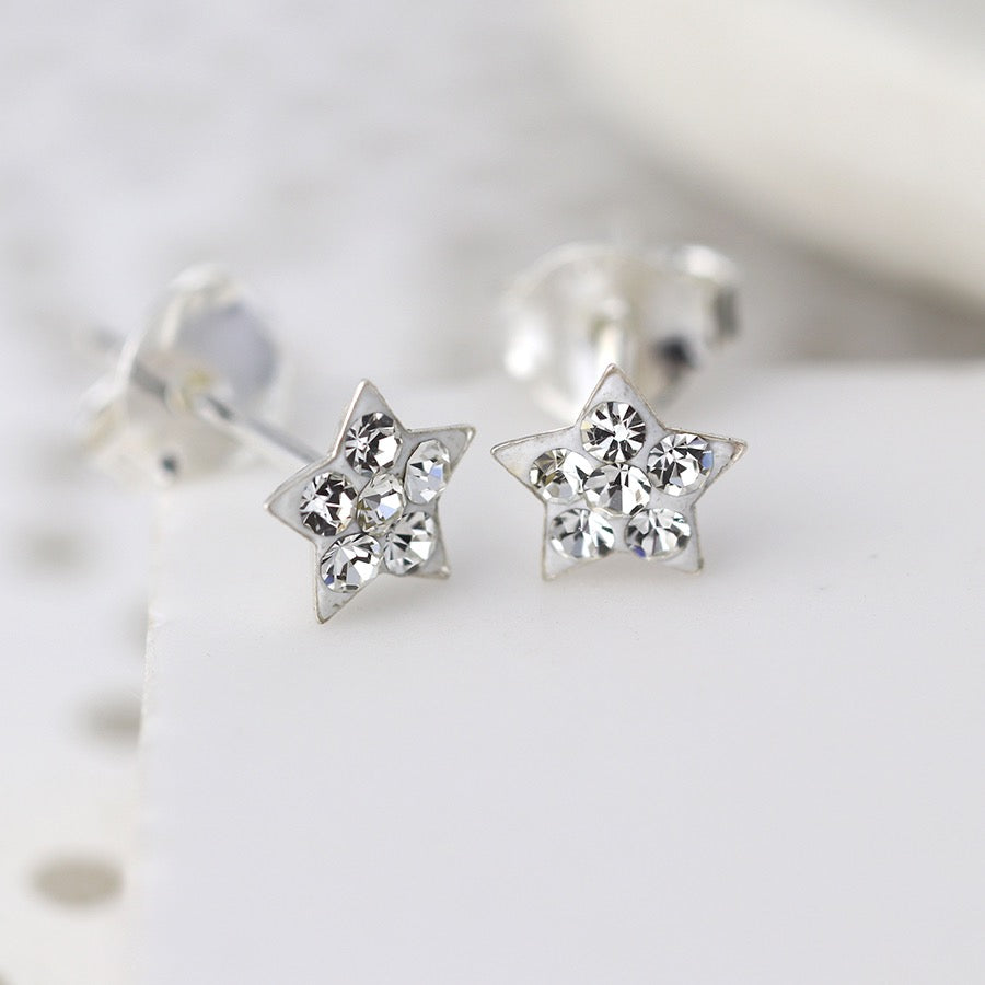 POM Sterling Silver Tiny Crystal Star Stud Earrings