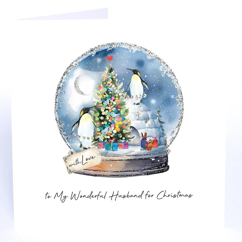 Five Dollar Shake - Wonderful Husband Snowglobe Penguin - LARGE Christmas Card