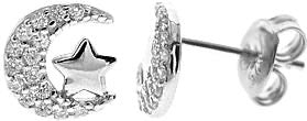 Kali Ma Pave Crystal Half Moon & Silver Star Stud Earrings - Sterling 925 Silver