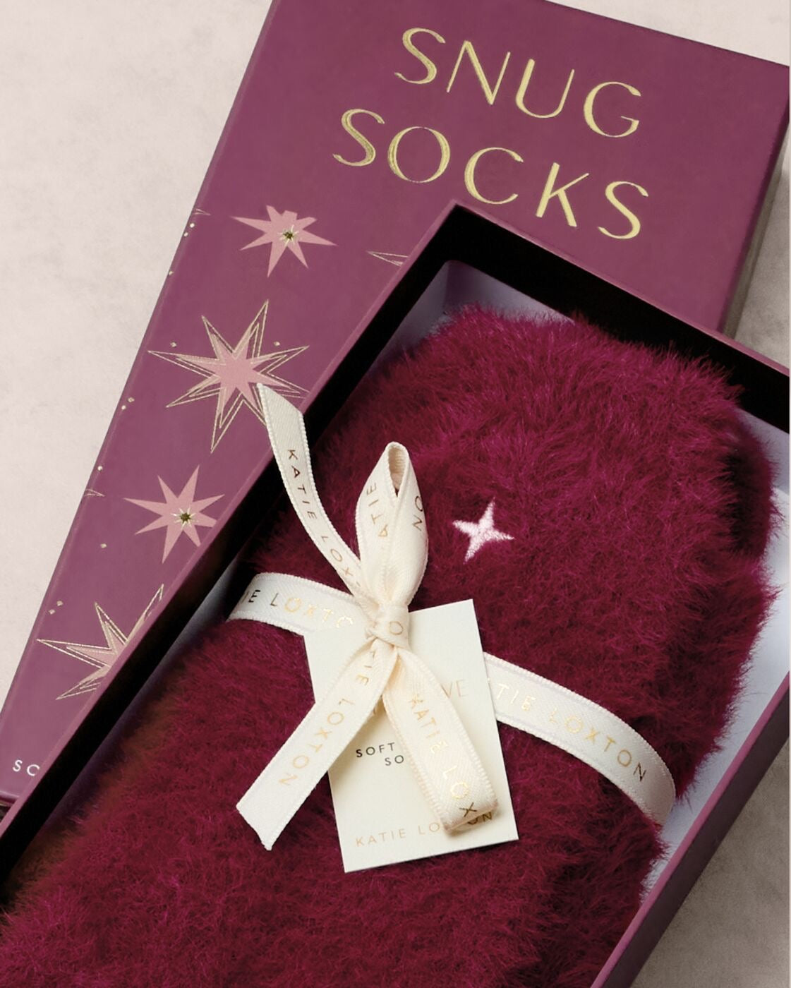 Katie Loxton Gift Boxed Ladies Fluffy Star Ankle Socks - Cherry Red