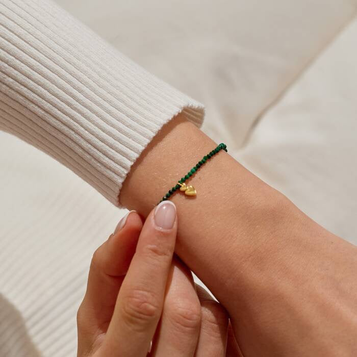 Joma Jewellery Mini Charms Malachite Gold Double Heart Bracelet