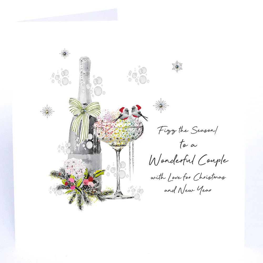 Five Dollar Shake - Fizz the Season Wonderful Couple Bottle & Glasses - LARGE Christmas Card