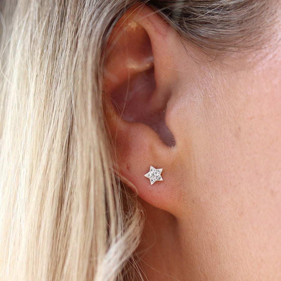 POM Sterling Silver Tiny Crystal Star Stud Earrings