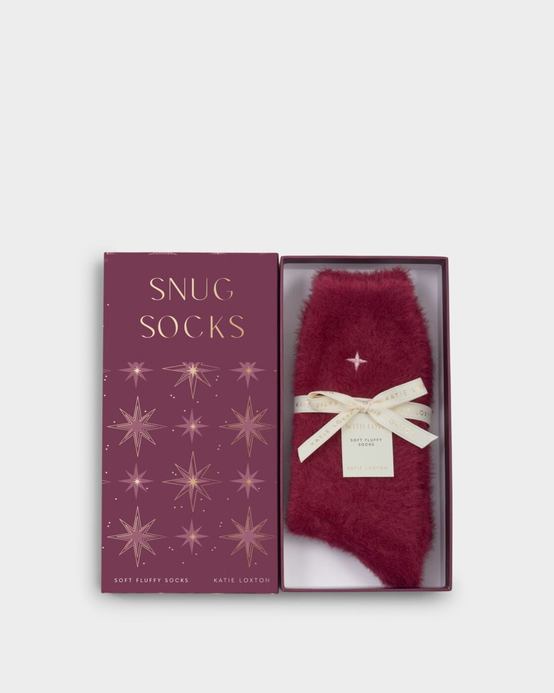 Katie Loxton Gift Boxed Ladies Fluffy Star Ankle Socks - Cherry Red