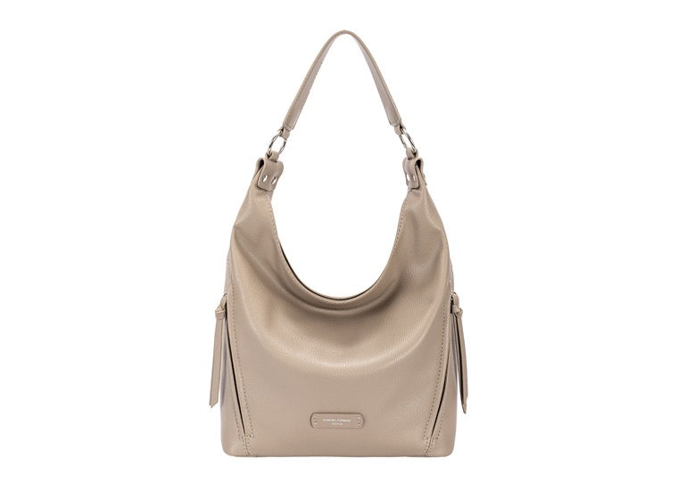 David Jones Faux Leather Scoop Shoulder Handbag with Tassel Zips - Bitter Chocolate (CM7422)