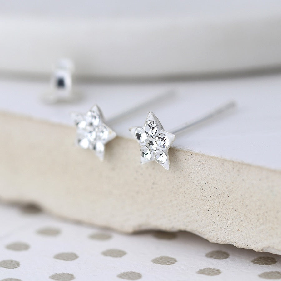 POM Sterling Silver Tiny Crystal Star Stud Earrings