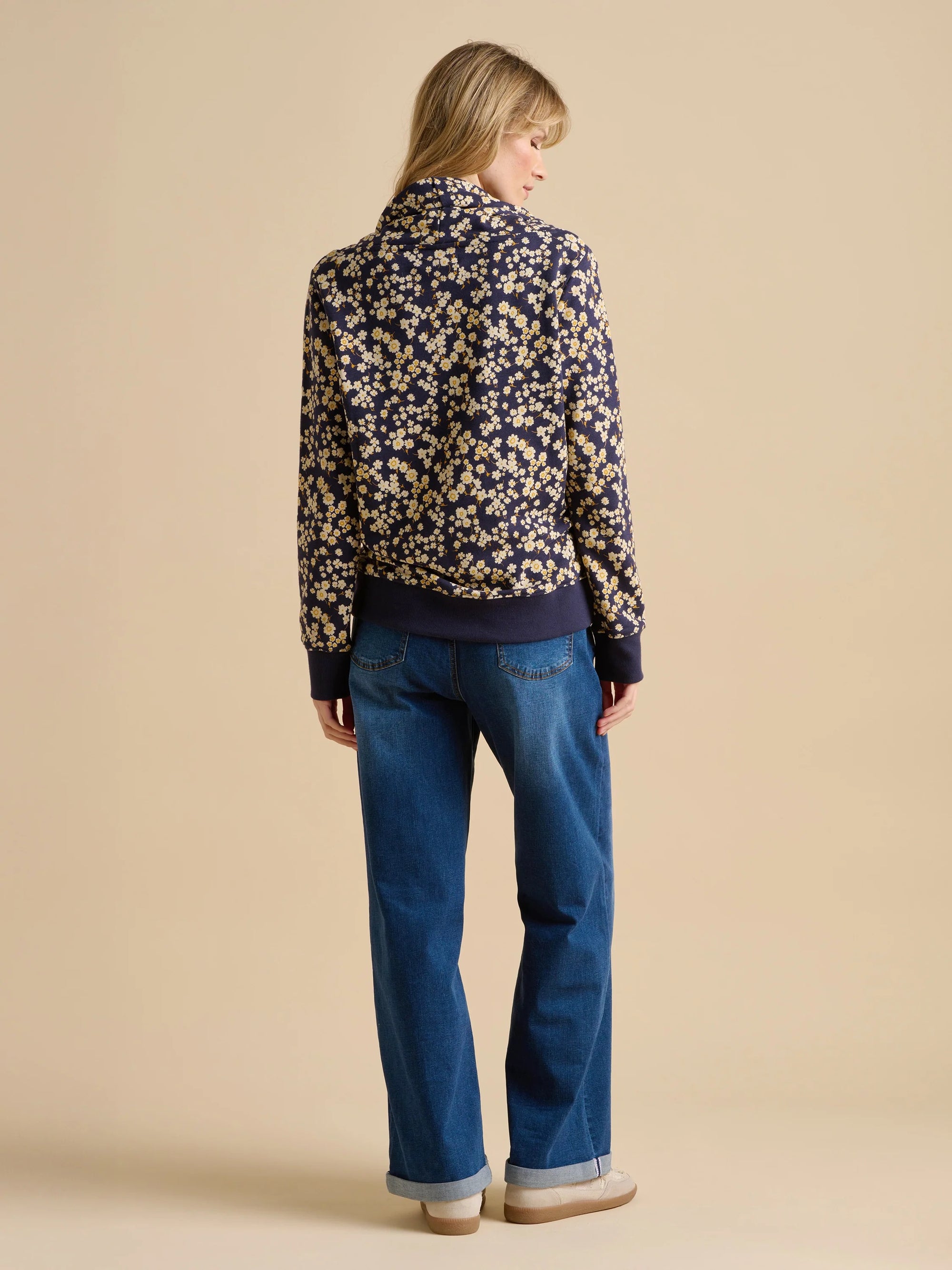 Brakeburn Floating Daisy Cowl Neck Sweater - Navy/Mustard