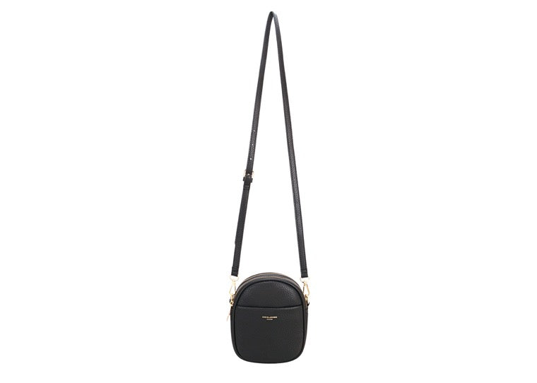 David Jones Double Zip Small Rounded Top Crossbody Bag Black Gold Fittings NV7000 1