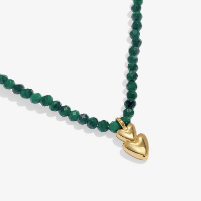 Joma Jewellery Mini Charms - Malachite Gold Double Heart - Gemstone Beaded Necklace