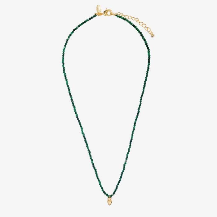Joma Jewellery Mini Charms - Malachite Gold Double Heart - Gemstone Beaded Necklace