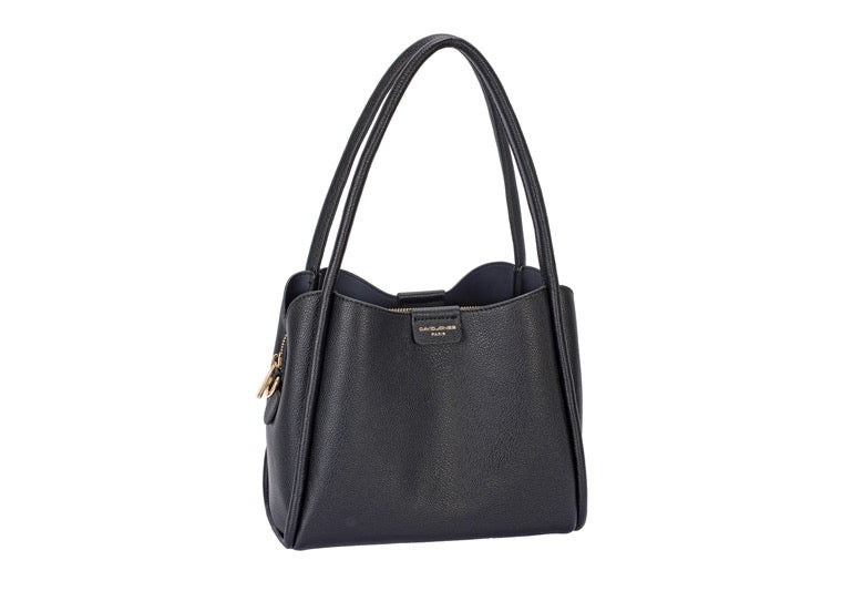 David Jones Faux Leather Double Handle Medium Shoulder Handbag - (CM7425-1) - Black
