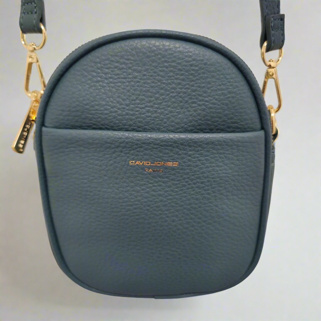 David Jones Double Zip Small Rounded Top Crossbody Bag Dark Blue Gold Fittings NV7000 1