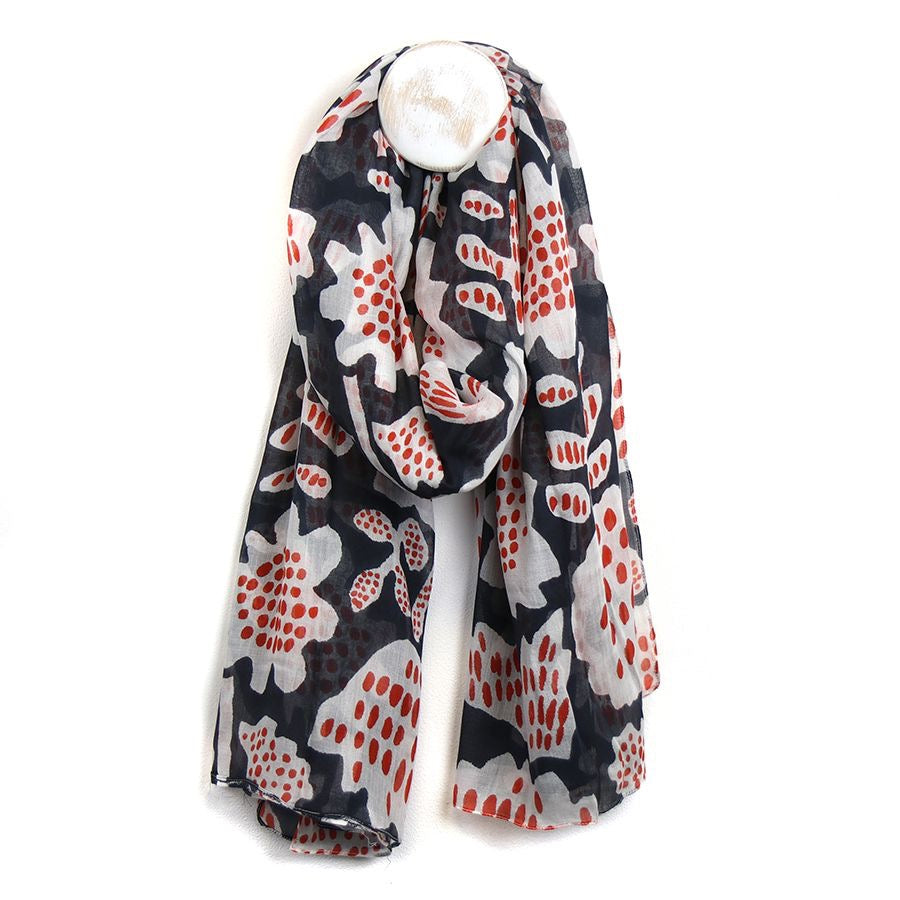 POM Organic Cotton Navy Blue Abstract Tulip Print Scarf