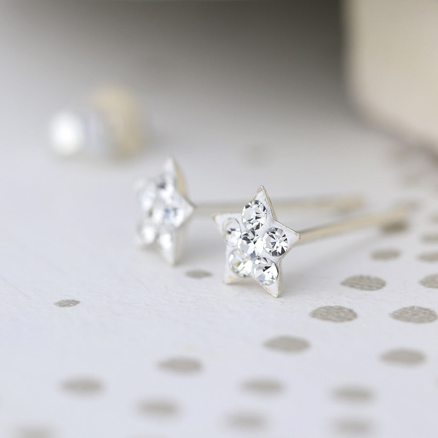 POM Sterling Silver Tiny Crystal Star Stud Earrings