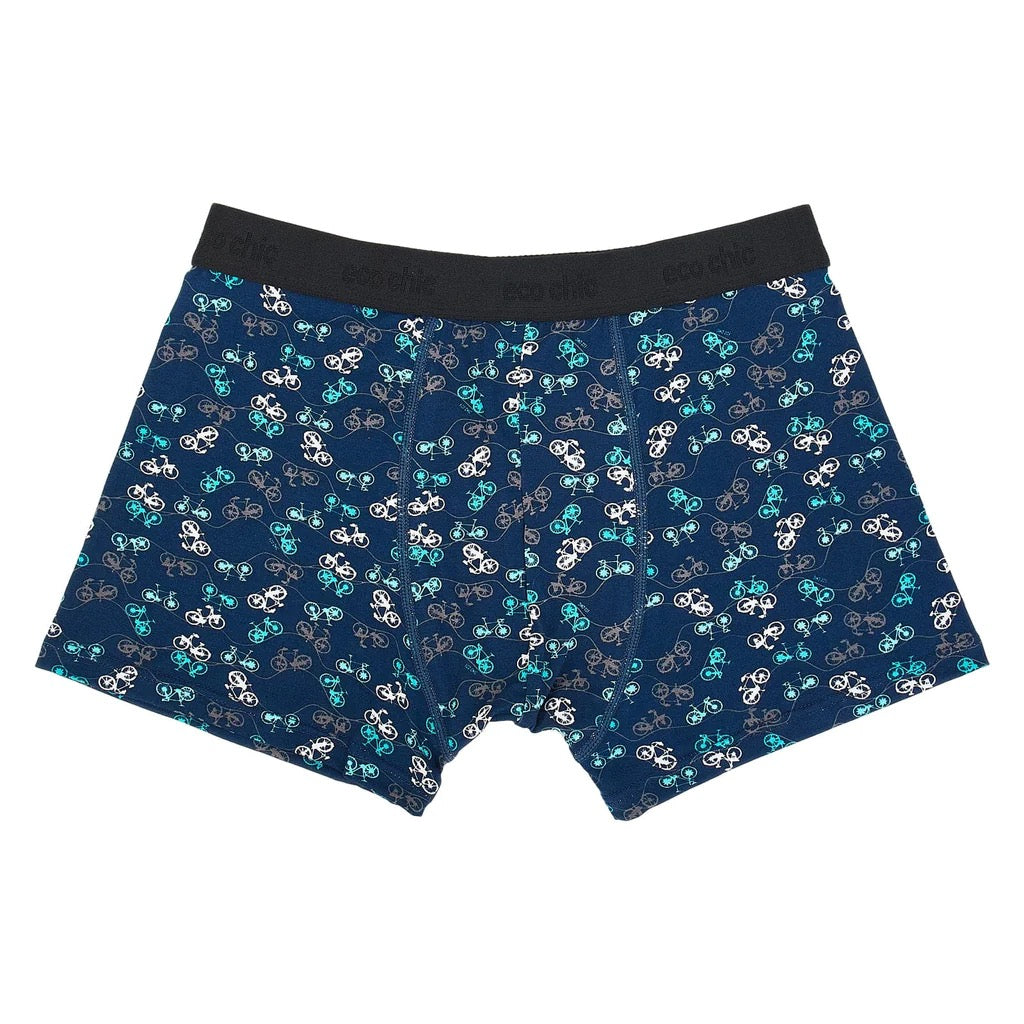 Eco Chic MENS Bamboo Boxers - Bikes - Blue