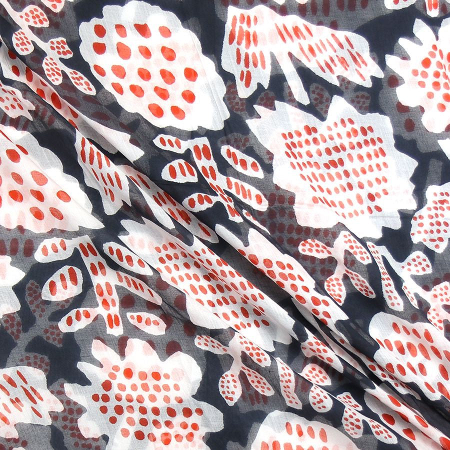 POM Organic Cotton Navy Blue Abstract Tulip Print Scarf