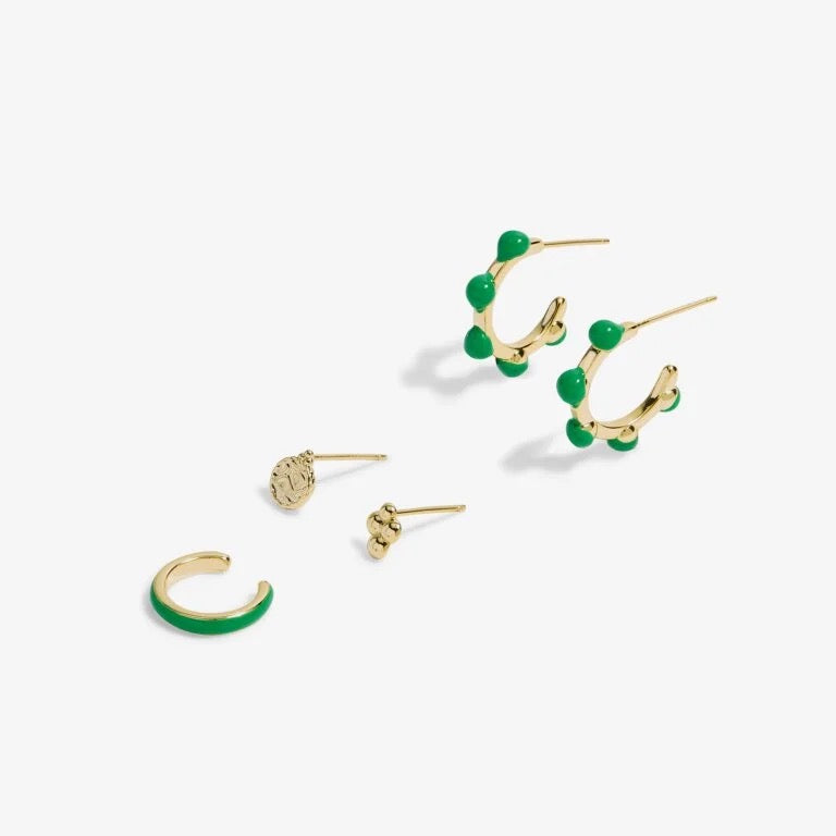 Joma Jewellery - Stacks of Style Green Enamel & Gold Multi Set - Gold