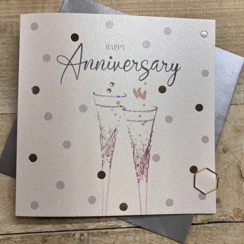 Happy Anniversary 2 Glasses Polka Dot Card - White Cotton Cards