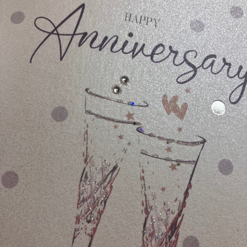 Happy Anniversary 2 Glasses Polka Dot Card - White Cotton Cards