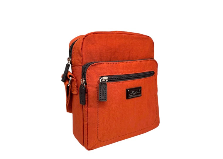 Spirit (5766) Lightweight Crossbody Multi Zip Handbag - Orange/Dark Chocolate