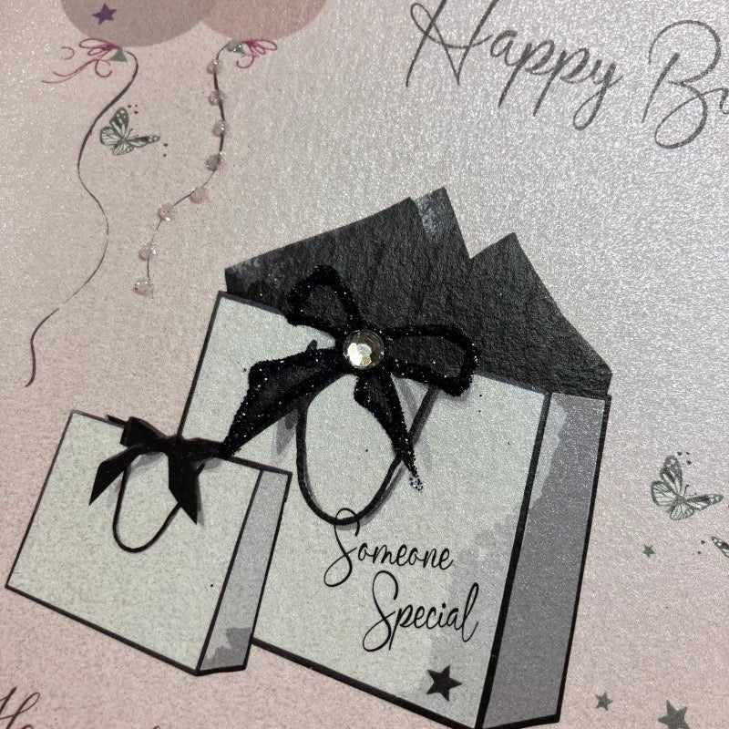 Happy Birthday Gift Bags & Balloons Blush Pink Card - White Cotton Cards