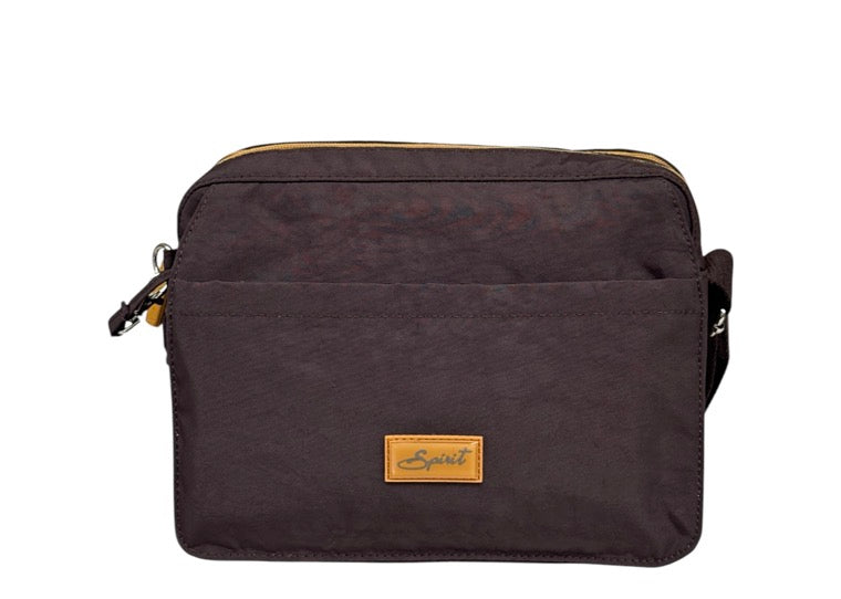 Spirit (1669) Lightweight Multi Compartment Crossbody Handbag - Dark Chocolate/Mustard