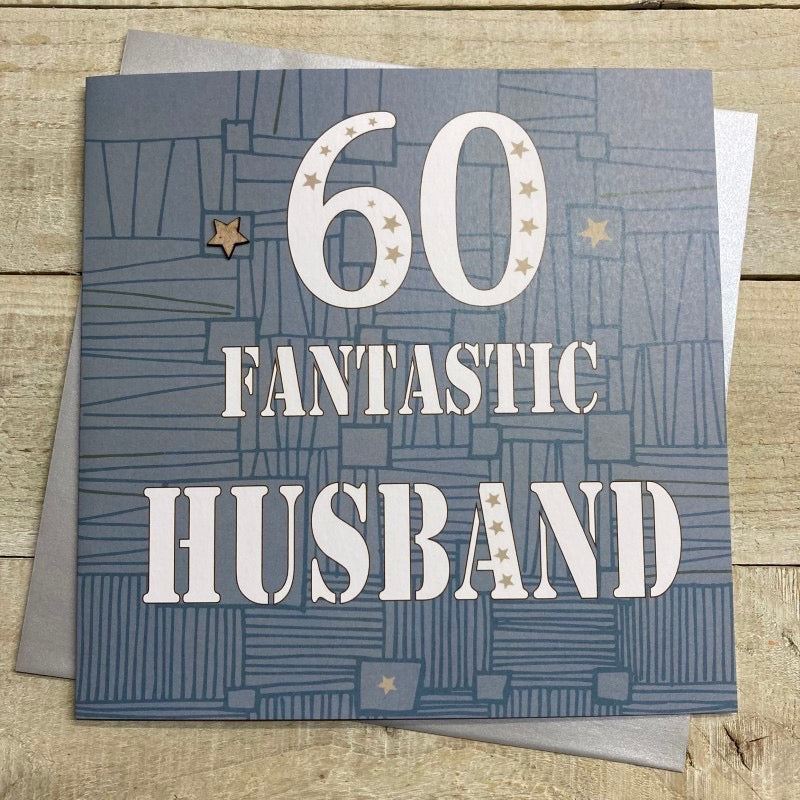 Fantastic Husband 60th Birthday Text LARGE Card - White Cotton Cards