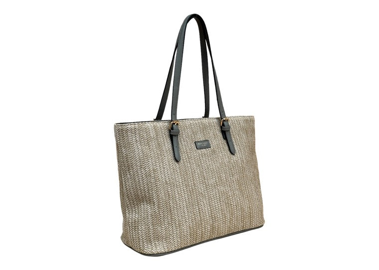 David Jones Woven Rattan Shoulder Large Tote Bag - Natural/Grey (7051-5)