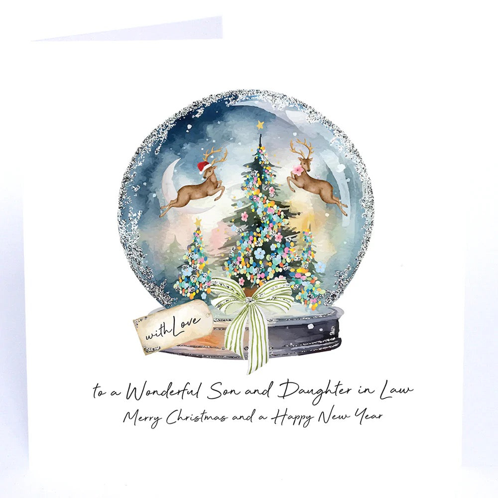 Five Dollar Shake - Son & Daughter-in-Law Reindeer Snowglobe - LARGE Christmas Card
