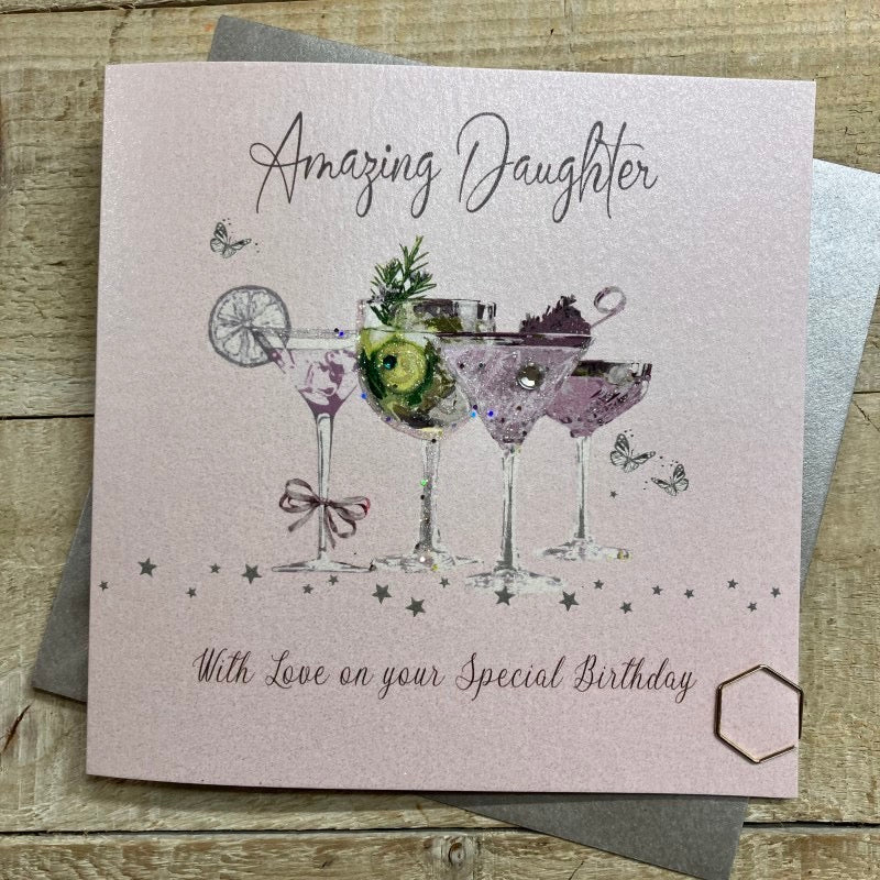 Amazing Daughter Large Cocktails Blush Pink Card - White Cotton Cards