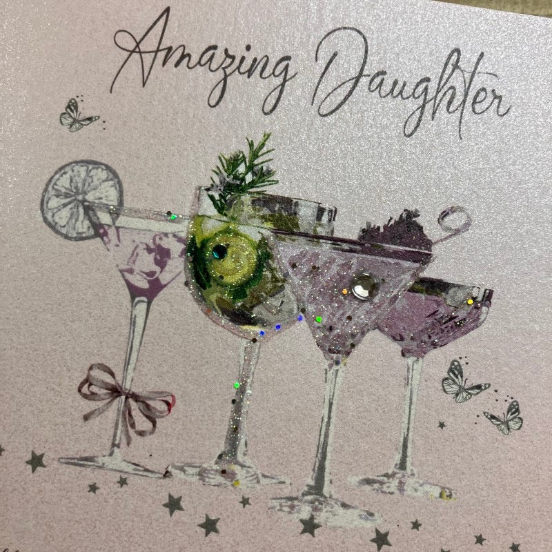 Amazing Daughter Large Cocktails Blush Pink Card - White Cotton Cards