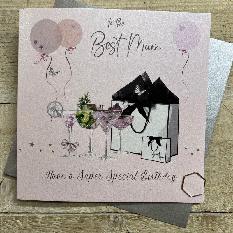 Best Mum Birthday Gift Bags & Cocktails Blush Pink Card - White Cotton Cards