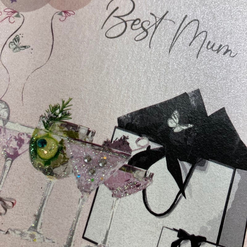 Best Mum Birthday Gift Bags & Cocktails Blush Pink Card - White Cotton Cards