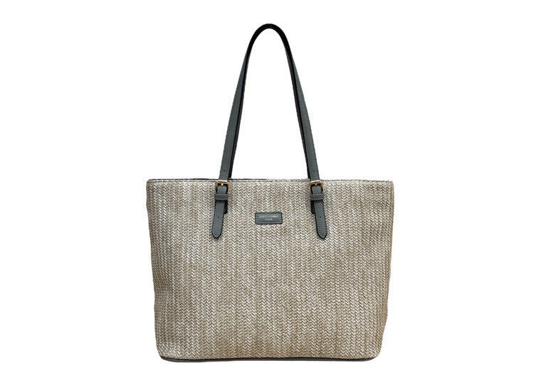 David Jones Woven Rattan Shoulder Large Tote Bag - Natural/Grey (7051-5)