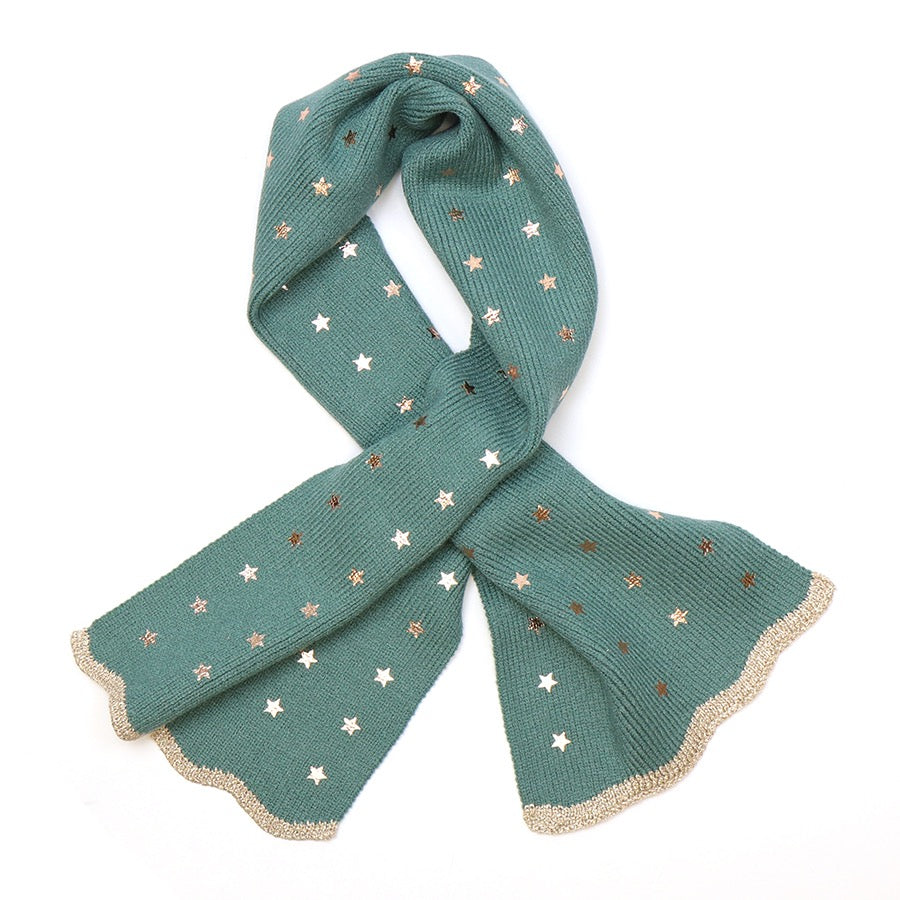 POM Seafoam Fine Knit Pull Through Scarf with Foil Stars & Lurex Border