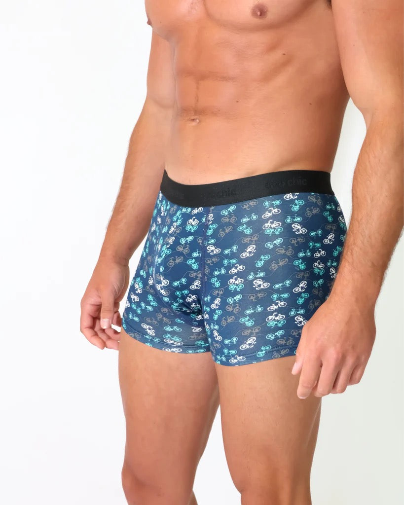 Eco Chic MENS Bamboo Boxers - Bikes - Blue