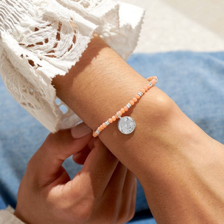 Joma Jewellery - Boho Beads Crystal Moon Bracelet -Pale Orange & Silver