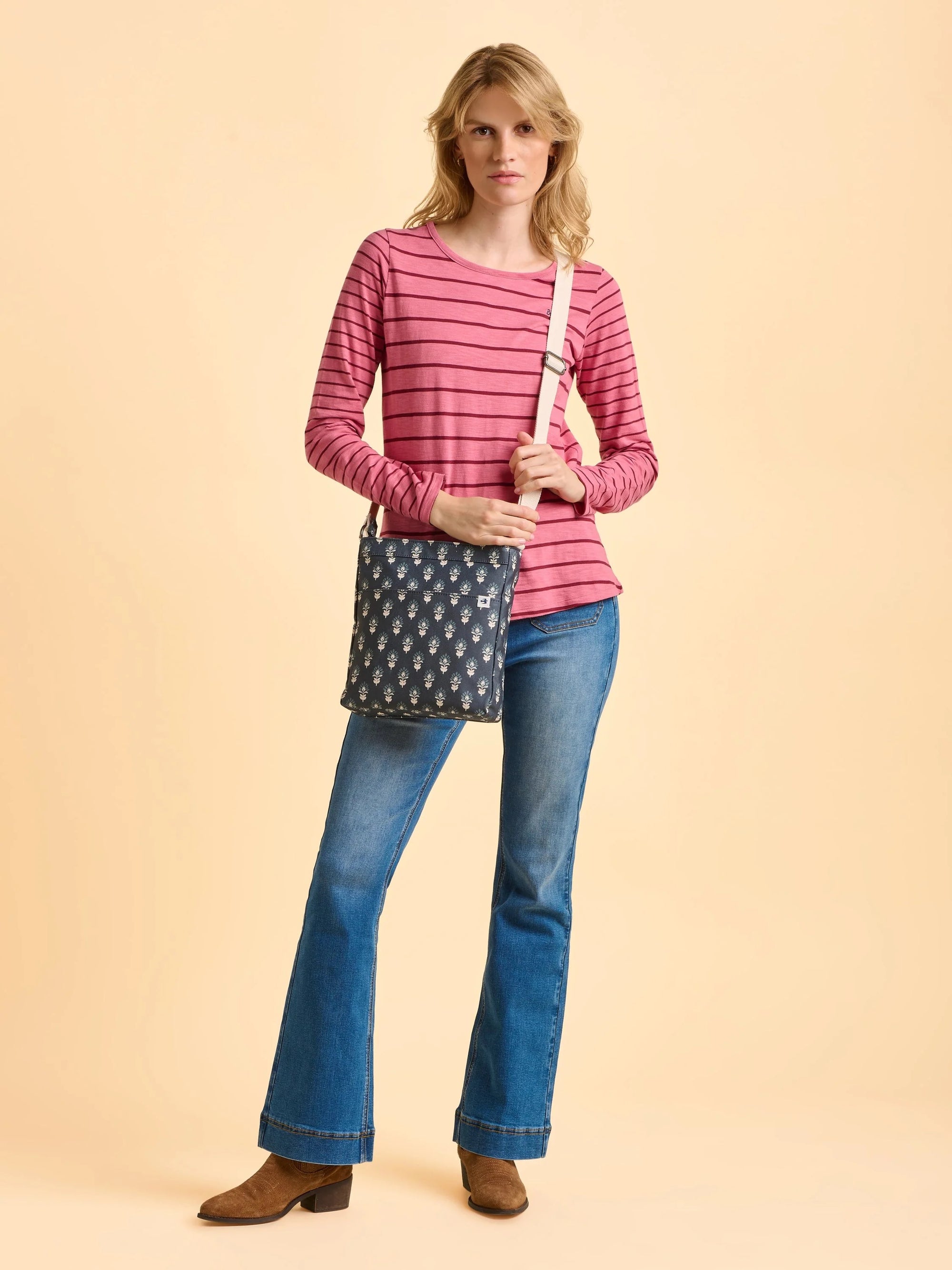 Brakeburn Henna Print Canvas Portrait Crossbody Bag - Navy