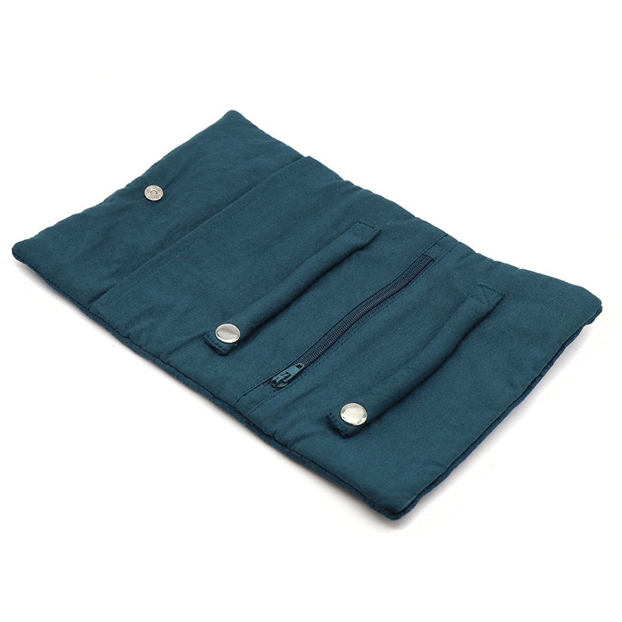 POM Dark Teal Velvet Hedgehog & Autumn Leaves Embroidered Jewellery Roll
