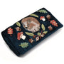 POM Dark Teal Velvet Hedgehog & Autumn Leaves Embroidered Jewellery Roll
