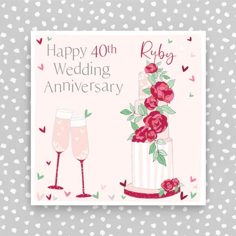 Molly Mae Happy 40th Ruby Anniversary Cake & Glasses Pastel Card